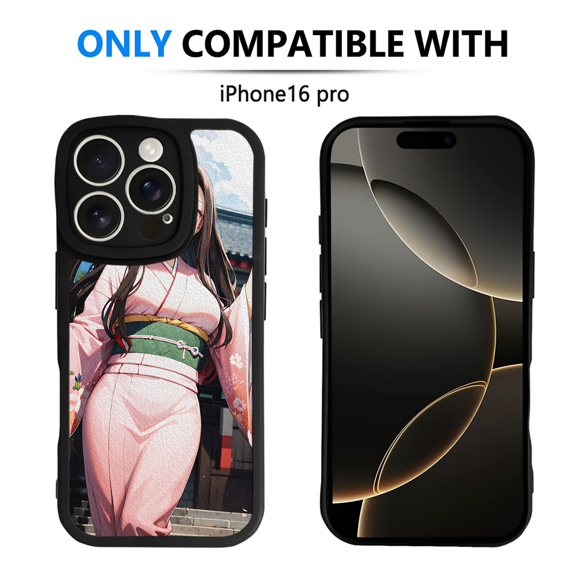 （画像用） 鬼滅の刃（きめつのやいば）竈門 禰󠄀豆子／かまど ねずこ Kamado Nezuko 【iPhone 16シリーズ対応】シリコンスマホケース（レザー調） 材質：シリコン